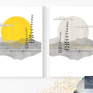 Norwegian Art, Friluftsliv, Printable Artwork, Scandi Print, Sun Moon Art, Torn Paper Art, Mountains Wall Art, Gift For Outdoorsy People