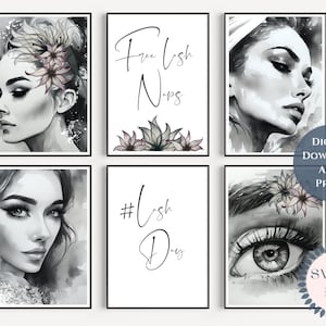 Lash Tech Art Print Room Decor, Printable Beauty Salon Gifts, Beauty Salon Decor, Lash Artist Wall Art Digital Print, Set Of 6 Prints