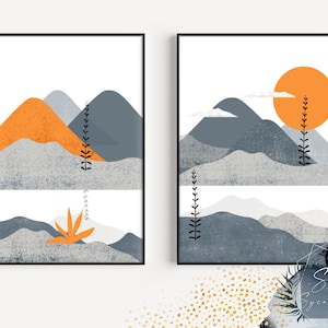 Norwegian Art, Friluftsliv, Printable Artwork, Scandi Print, Orange Art, Torn Paper Art, Mountains Wall Art, Gift For Outdoorsy People