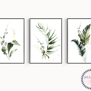 Set Of 3 Botanical Prints, Botanical Palm Print, Downloadable Nature Prints, Above Bed Wall Decor Greenery, Eucalyptus Plant Art