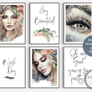 Lash Tech Art Print Boho Style, Printable Beauty Salon Gifts, Beauty Salon Decor, Lash Artist Wall Art Digital Print, Set Of 6 Prints