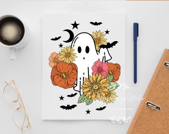 Transfert par sublimation, transfert prêt à l'emploi, Halloween, fleurs d'automne, fantôme rétro, Halloween rétro, sublimation, transfert de chemise Halloween