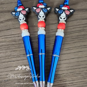 Beaded Pen, Fourth Of July Cow, Cow Pen, USA Cow, Heifer, Silicone Beaded Pen, Refillable, Black Ink Pen, Metallic Ink Pen, Journaling