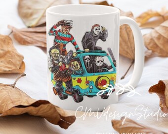 Halloween Coffee Cup, Halloween Mugs, Mystery Machine Horror, Autumn Coffee Cup, Fall Coffee Mug