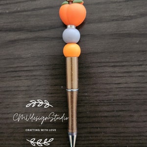 Beaded Pen, Peach Pen, Metallic Pen, Stylish Beaded Pen, Silicone Beaded Pen, Refillable, Black Ink Pen, Stationary Supplies, Journaling