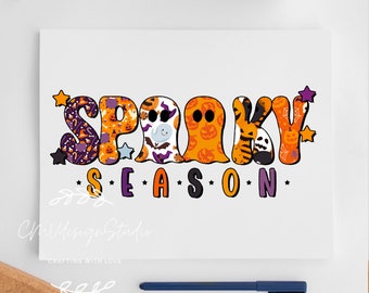 Transfert de sublimation, Transfert prêt à l’emploi, Saison effrayante, Restez effrayant, Hippie, Halloween rétro, Sublimation, Transfert de chemise d’Halloween