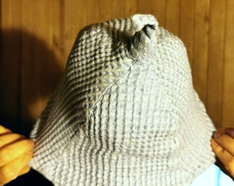 Cappello da sauna in lino e cotone con trama a nido d'ape, protettore dal calore