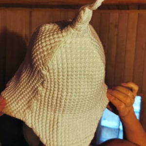 Gorro de sauna de tela doble de lino suave prelavado, gorro de baño para bañera exterior, toalla de algodón y lino lista para usar, protector térmico.