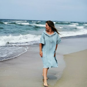 Waffel Leinen Kapuzen Strand Poncho, Unisex Cover Up