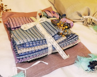 Natuurlijke wafel linnen kladjes bundel voor doe-het-zelf knutselen in linnen zak, meerdere kleuren vlasresten, stalen voor quilten, niet gewassen