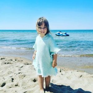 Mint Waffel Leinen Kinder Strand Poncho Handtuch, Kapuzen-Vertuschung