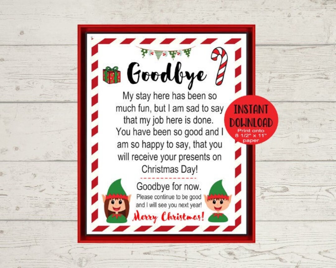 Goodbye Elf Letter, Printable Elf Christmas Letter, Instant Printable ...