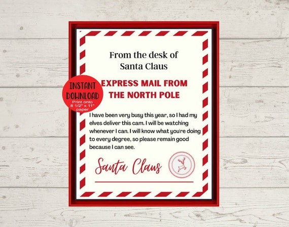 Santa Letter Printable Santa Cam Letter Instant Printable | Etsy