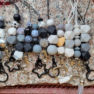 Black Gray Lanyard, Lanyard, Teacher Lanyard, ID holder, Breakaway Lanyard, Gift Under Twenty, Back to School, Teacher Gift, Beaded