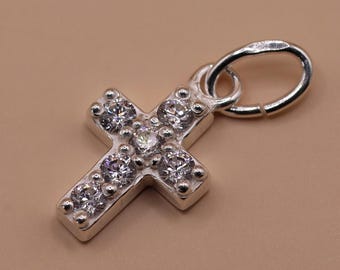 Sterling Silver CZ Cross Charm | 10mm Jewellery Making