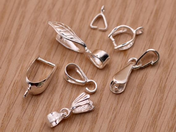 Sterling Silver Pinch Bails for Pendants – 7 Styles – 1/10/50 Pack