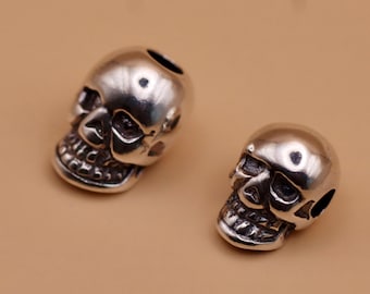 Sterling Silver Skull Slider Beads – 3D Oxidised – 6.5mm or 7.5mm