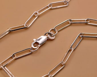 Sterling Silver Paperclip Chain Necklace | Modern Elongated Link, 18 Inch