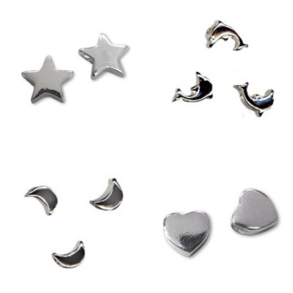 925 Sterling Silver STAR, HEART, MOON, Rose, Fish slider beads - wholesale jewellery making findings necklace earrings bracelet