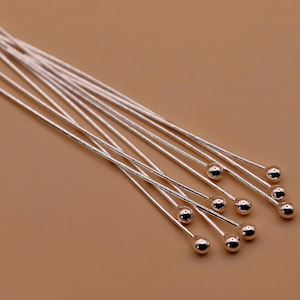 Sterling Silver Ball Head Pins – 0.5mm Wire with 1.5mm Ball End – 25mm, 38mm, 50mm