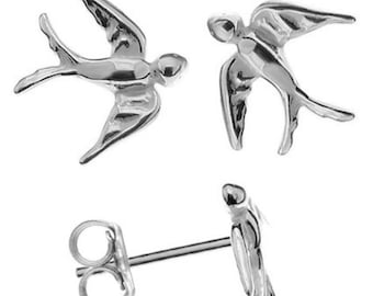 925 Sterling Silver SWALLOW STUD earrings 10mm - gift box jewellery gift xmas birthday christmas