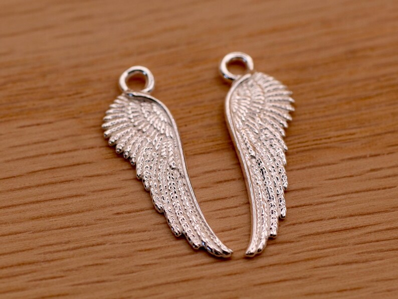 Sterling Silver Angel Wing Charm | Double-Sided, 21mm Jewellery Finding Bild 6