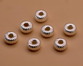 Sterling Silver Corrugated Flat Rondelle Beads | Jewellery Findings