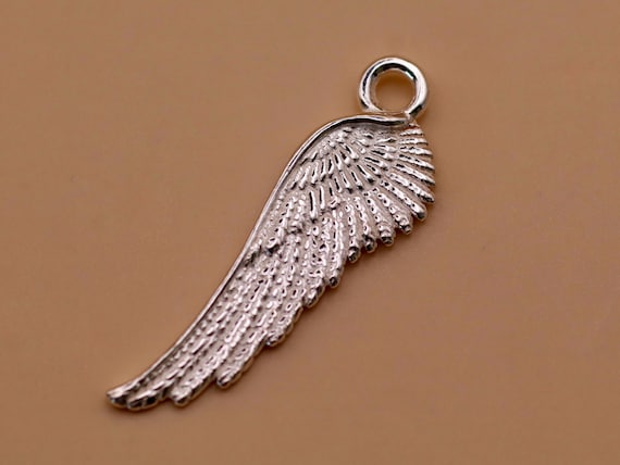 Sterling Silver Angel Wing Charm | Double-Sided, 21mm Jewellery Finding