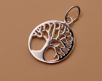 Sterling Silver Flat Tree of Life Charm 14mm 925 Silver Charm with Jump Ring Jewellery Making Supplies