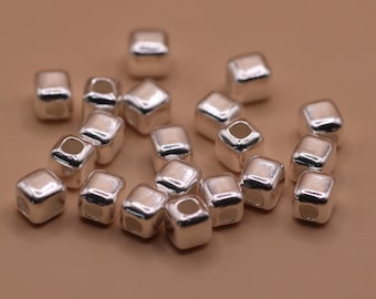 Sterling Silver Cube Beads | Plain or Triangle Cut, Jewellery Making