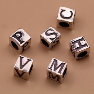 925 Sterling Silver CUBE LETTER BEADS 5mm alphabet A-Z - oxidised wholesale jewellery findings necklace bracelet