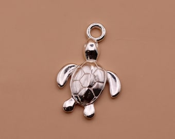 3D Sterling Silver Turtle Charm – Ocean Jewellery Finding (13mm)