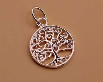 Sterling Silver Tree of Life Charm 12mm Tree Pendant with 925 Jump Ring Jewellery Making Supplies