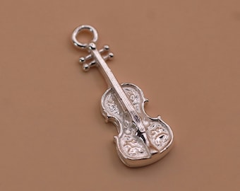Sterling Silver Violin Charm | 925 Stamped, 17mm, Jewellery Finding