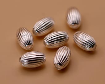 Sterling Silver Oval Corrugated Beads | 925 Ribbed Spacer Beads