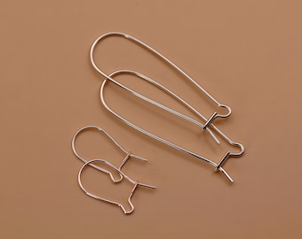 Sterling Silver Kidney Earwires | 16mm or 35mm Earring Hooks | Drop Dangle Earrings | 925 Findings | 1, 10 or 50 Pairs
