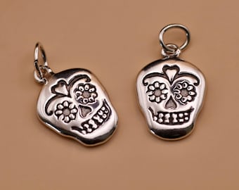 Sterling Silver Sugar Skull Charm | Gothic Day of the Dead