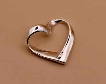 Sterling Silver Ribbon Heart Pendant 12mm 925 Silver Heart Charm Jewellery Making Finding Necklace Pendant