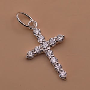 Sterling Silver Cross Charm | Cubic Zirconia, 15mm