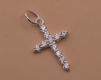 Sterling Silver Cross Charm | Cubic Zirconia, 15mm