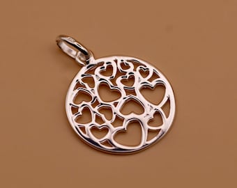 Sterling Silver Hearts in Circle Pendant 17mm 925 Heart Pendant with Closed Bail Jewellery Making Supplies