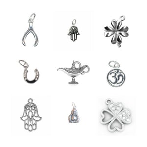 925 Sterling Silver LUCK/ FORTUNE Charms & Pendants - Buddha, Genie, Hamsa, Horseshoe, Clover, Ohm, Wishbone - wholesale jewellery findings