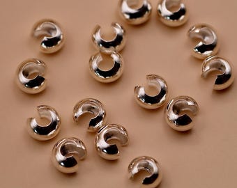 925 Sterling Silver CRIMP COVER beads 3mm, 4mm - wholesale jewellery making findings