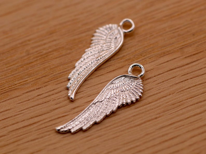 Sterling Silver Angel Wing Charm | Double-Sided, 21mm Jewellery Finding Bild 4