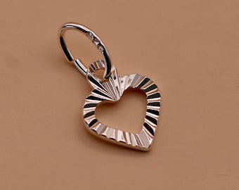 Sterling Silver Open Heart Charm | Starburst Groove Cut, 7mm