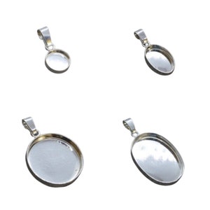 925 Sterling Silver BEZEL PENDANT w/ bail - 8mm, 10mm, 20mm, 25mm - wholesale jewellery making findings