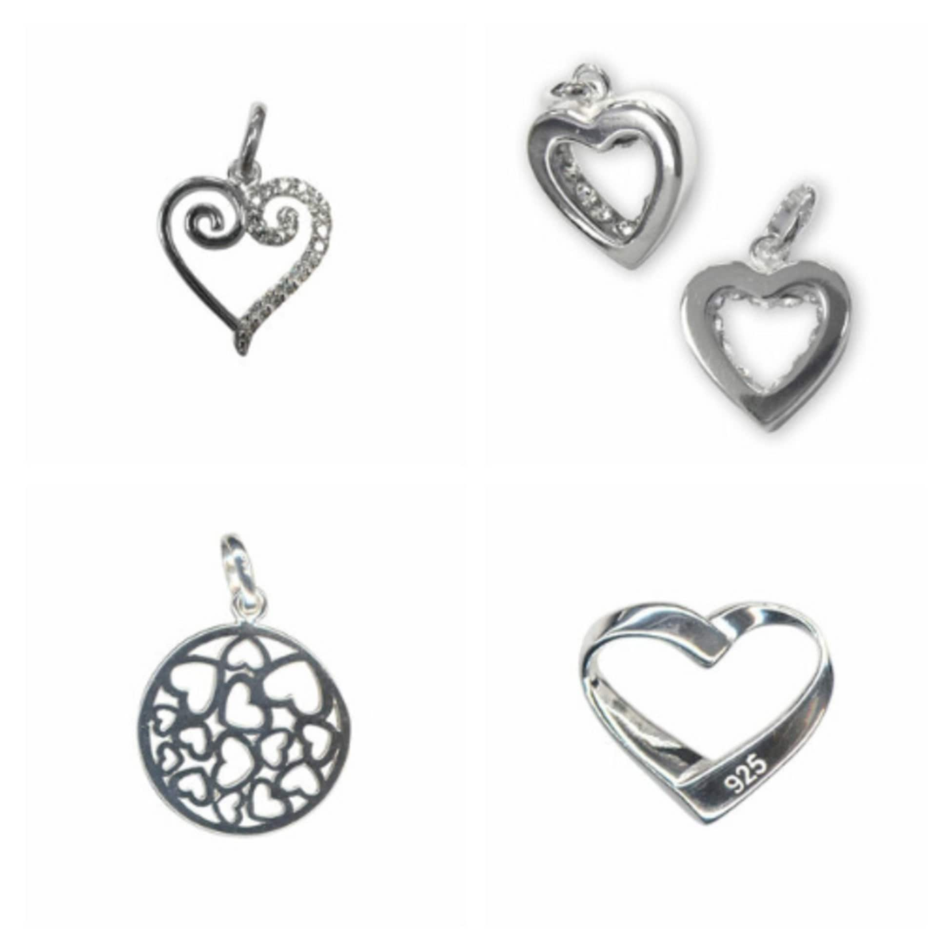 925 Sterling Silver HEART CHARMS & PENDANTS Cz, Open, Mini, Ribbon, Geode,  Swirl Wholesale Jewellery Making Findings 