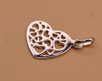 Sterling Silver Hearts in Heart Pendant 14mm 925 Silver Heart with Closed Bail Jewellery Making Supplies