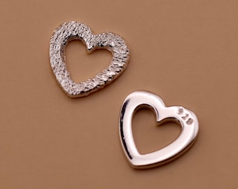 Sterling Silver 8mm Open Heart Beads – Flat Smooth or Stardust Finish
