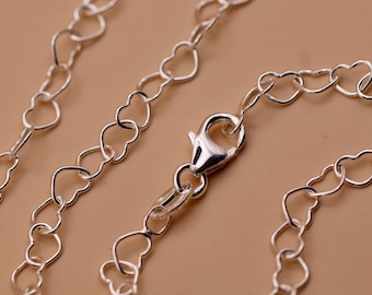 Sterling Silver Heart Link Necklace – 18" Chain – 5mm Width